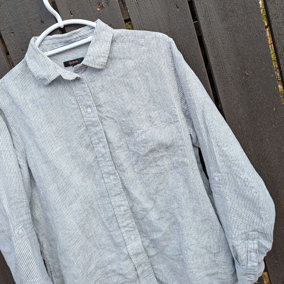 Quince Striped Button-Up Linen Shirt Dress, S - Picture 5 of 16